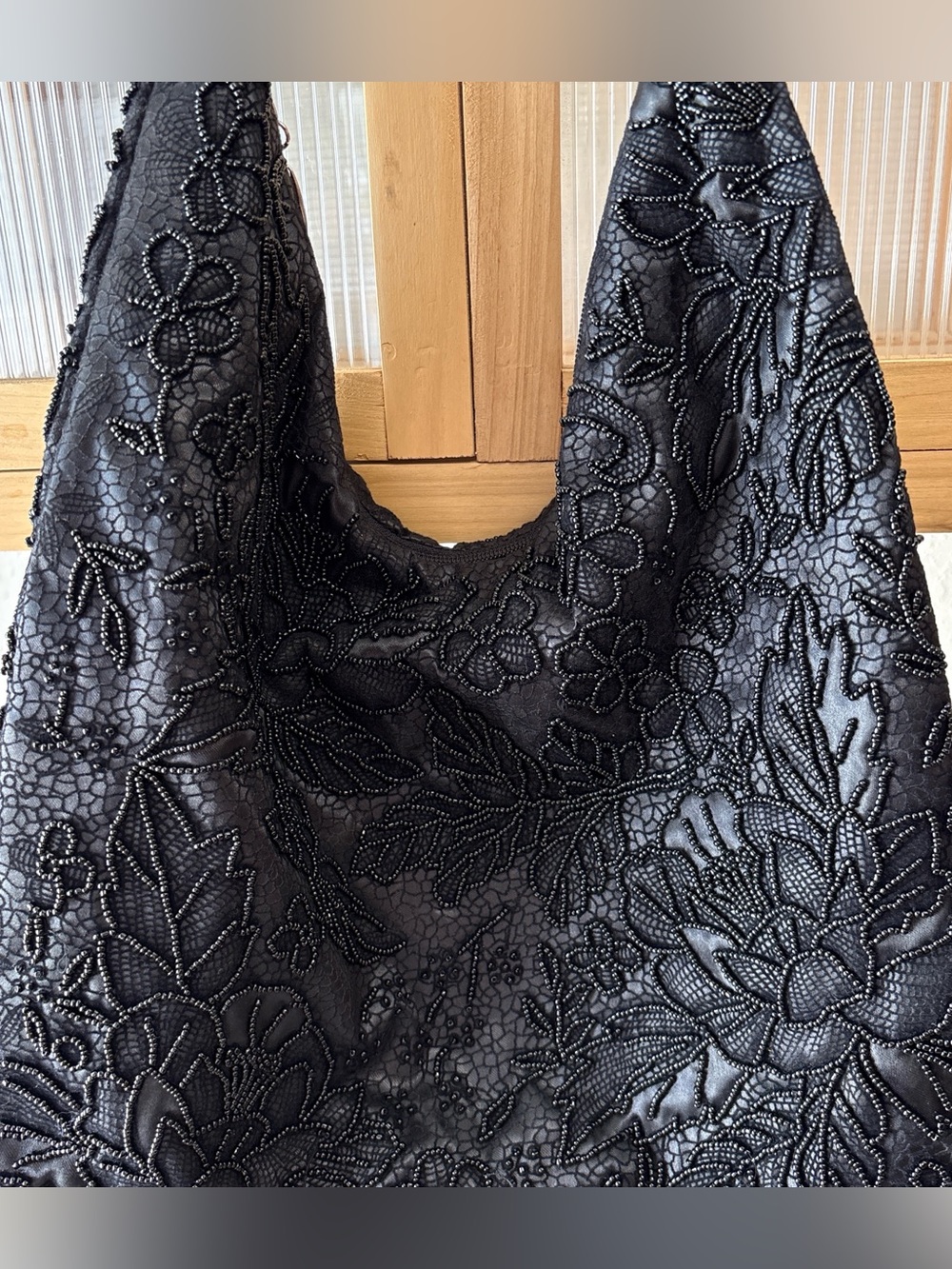 Vintage Boho Black Beaded Floral Hobo Bag✨ - Picture 4 of 8
